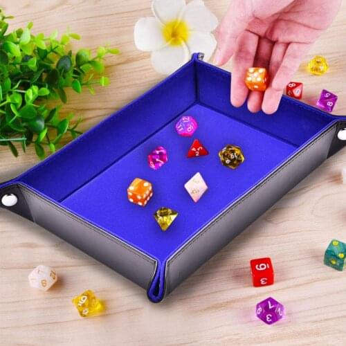 Double Sided Dice Game Storage Tray PU Leather Folding Rectangle Tray Velvet Dice Holder For RPG DND Chess Table Games