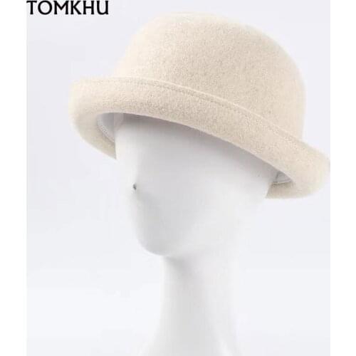 French Elegant Women Felt Fedoras Wide Brim Winter Hat Boater Dome Hats Rancher Felt Wool Hat Wedding Church Party Cloche Hat