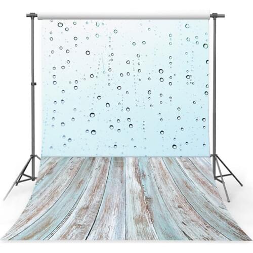 Photography background light blue small waterdrop photography backdrop vintage wood floor photo backdrop for kids baby shower