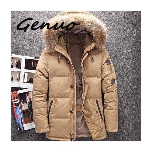 Genuo New 2020 Winter Big Genuine Fur Hood Duck Jackets Men Warm High Quality Coats Male Casual Winter Outerwer Parka