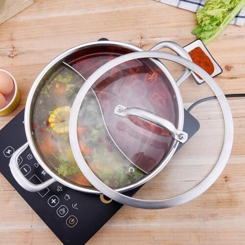 Stainless Steel Pot With Glass Cover Boiler Two Flavor Hot Pot Christmas Pot Container Easily Heated Boiler Restaurant Ware 1pcs