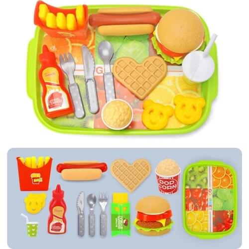 22Pcs/Set Simulation Fast Food Hamburger Fries Toys Set Childrens Play House Kitchen Burger Chips Hotdog Toy Set for Kids