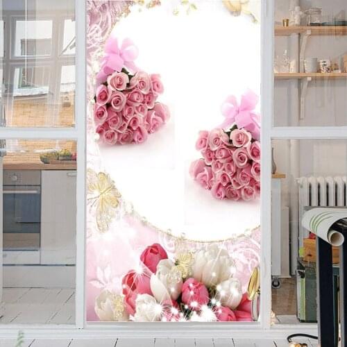 Customized transparent opaque wardrobe stickers sliding door renovation sliding door glass simple floral stickers