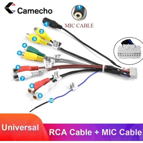 Camecho 2 Din Cable RCA Output Cable External Microphone Adapter Cable Universal For 2 din Car Radio RCA Output Cable MIC Cable