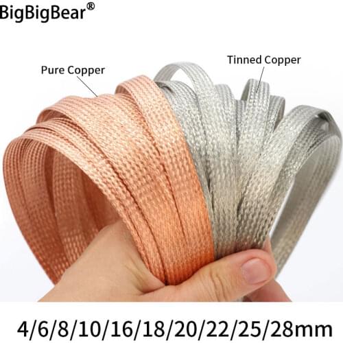 2M/5M Tinned Plating Copper Braided Sleeve 2mm ~ 30mm Expandable Metal Sheath Screening Signal Wire Cable Shielded