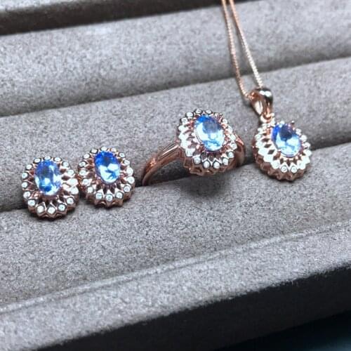 KJJEAXCMY boutique jewels 925 sterling silver encrusted with natural tanzanite stone pendant ring earrings 3 set flowers flow cu