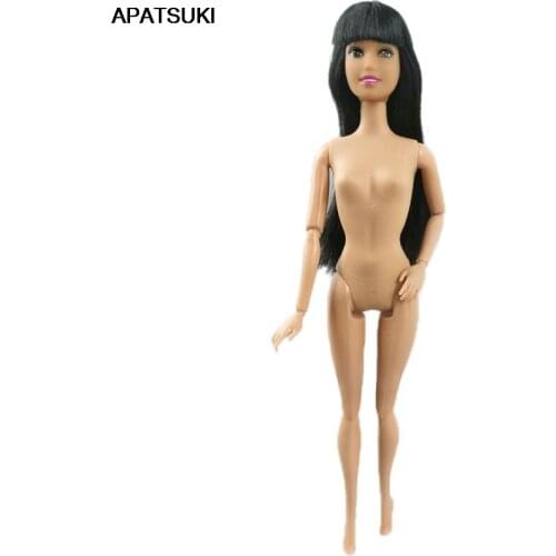 1/6 BJD Doll Black Hair Doll Head & Doll Body Naked Nude Body Doll Accessories for 11.5" Dollhouse Jointed Moveable Doll Body
