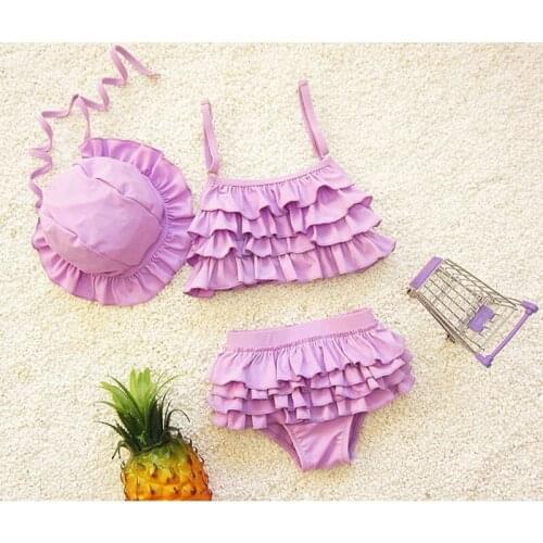 Baby Kids Girls Bikini Swimming Suit Waves Split Top + Pants + Hat Swimwear Summer Children Princess Beach Wear Swimsuit SA4003