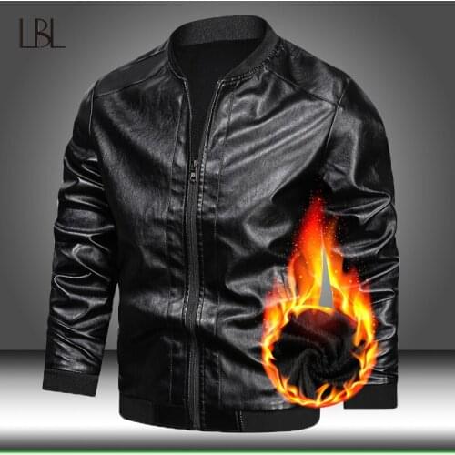 Men Jacket New Winter Soft Leather Jacket Man Fleece Warm PU Motorcycle Long Sleeve Coat Male Fashion Korean Style Thick Outwear