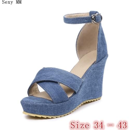 Summer Women Platform High Heel Wedge Sandals Peep Toe Shoes Woman High Heels Wedges Gladiator Sandals Plus Size 34- 40 41 42 43