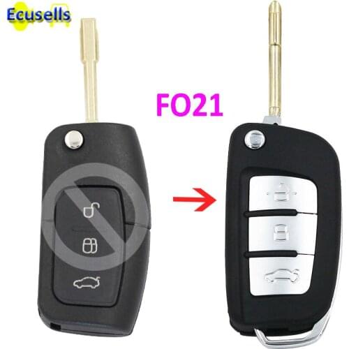 Modified 3 button flip remote car key case shell fob for FORD FOCUS MONDEO C MAX S MAX FIESTA GALAXY FO21 uncut blade