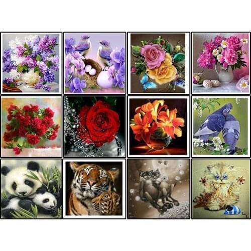 Diy Diamond Painting Kits Fashion 5d Flower Animal Full Round With AB Drill Diamond Mosaic Diamond Embroidery Painting Diamond