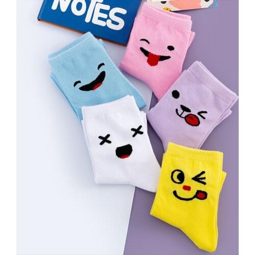 Spring and Summer Smile Expression Net Cute Red Cartoon Socks Japanese Korean Student Candy Color Sports Men and Women Socks