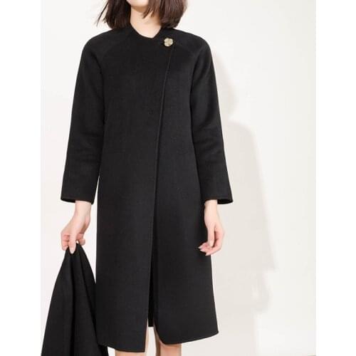 New brand high quality wool coat women Long Sleeve One Button Black Cashmere Coat And hawl Female Overcoat LX1938