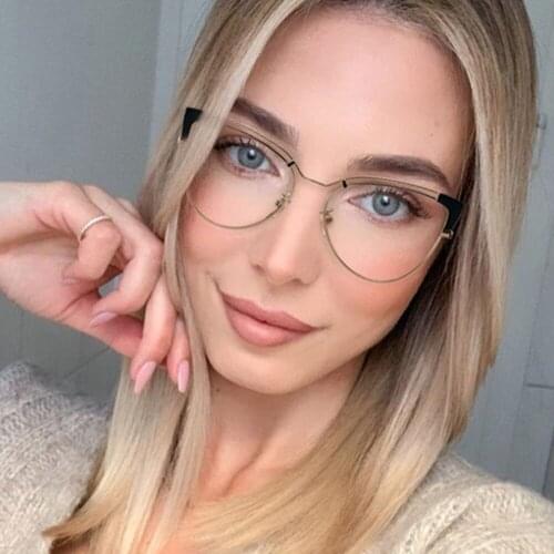 80100 Anti-blue Light Cat Eye Metal Glasses Frame Spring Leg Optical Fashion Computer Eyeglasses for Men Women