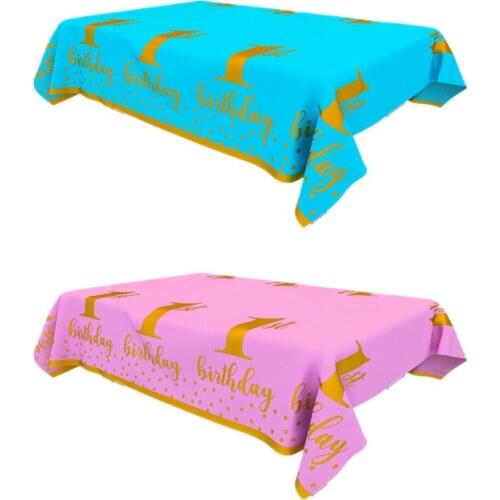 1st First Birthday Party Supplies Blue Pink Disposable Tablecloth Paper Plates Napkins Cups Set One Year Old Birthday Decoration