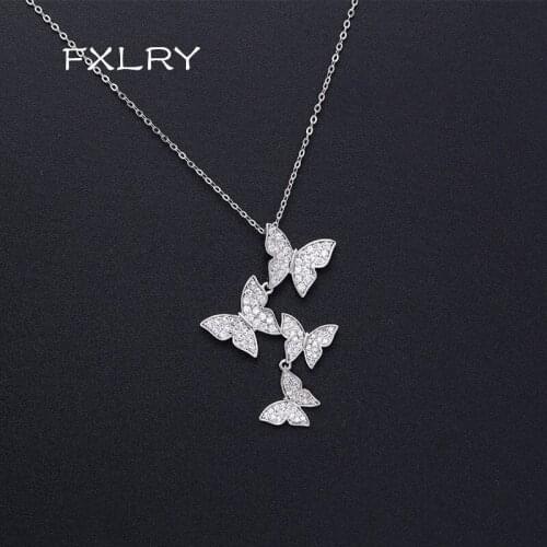 FXLRY elegant Charming Dazzling Micro CZ Zircon Butterfly Necklaces For Bridal Wedding Party Prom Anniversary