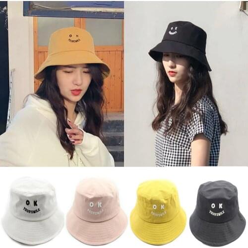 Unisex Bucket Hat Beach Cap Men Women Embroidery OK Smile Dance Cotton Sun Travel Lover Dad Hats Outdoor Vintage Fisherman Caps