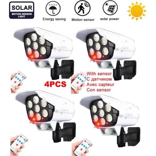 4pcs remote solar fake monitor dummy camera Power Outdoor Fence Light Courtyard Garden Led Lamp Waterproof motion sensor wall li