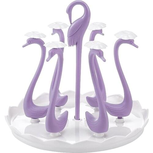 Cup Drain Rack Rotating Plastic Swan-Shaped Baby Bottle Holder Freestanding Mug Cup Organizer with 6 Racks Kitchen Desktop Decor