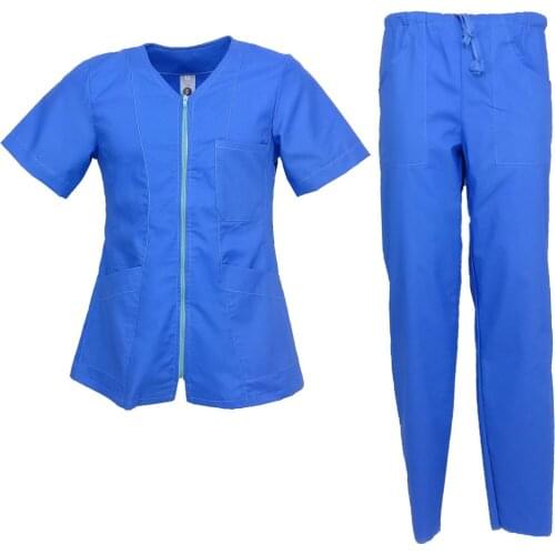 Full zip nurse oss cotton half sleeves uniform beautician doctor