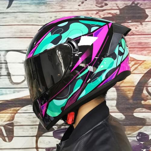 Full Face Helmet Motorcycle Safety Double Lens Riding Racing Casco Sunscreen Antiglare Green Bubble Pattern Capacete de moto