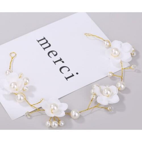 Simple White Cloth Flower Hairwear Handmade Beaded Bridal Wedding Hairpiece Charming Jewelry Gifts for Women TT@88