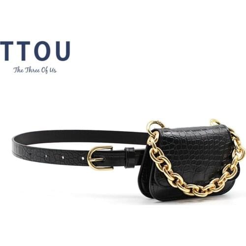 Luxury Crocodile Pattern Leather Waist Bag for Women Chain Hip Bum Bag Designer Ladies Fanny Pack Retro Black Female Belt Bag