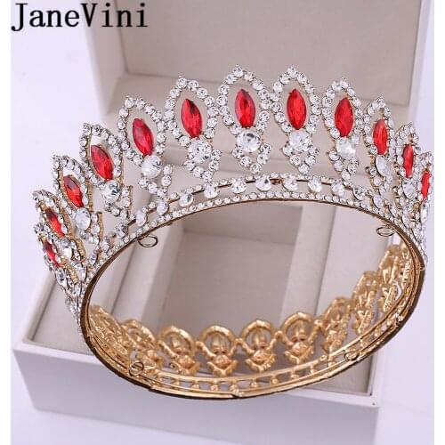 JaneVini Luxury Baroque Bridal Tiaras and Crowns Full Circle Crystal Rhinestones Round Wedding Crown Women Headpieces Jewelry