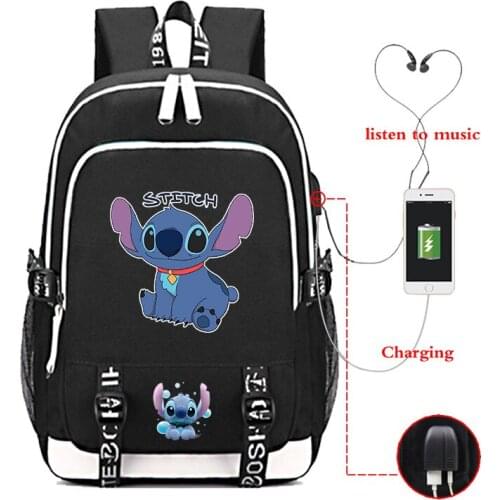 Disney Stitch Travel Bag School Bag USB Charging Oxford Backpack Lilo And Stitch Teenagers Backpack Laptop bag birthday Gift