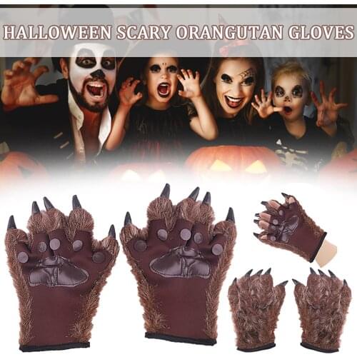 Cute Simulation Wolf Paw Plush Gloves Fluffy Animal Stuffed Toys Padded Hand Warmer Halloween Cosplay Costume Mittens перчатки