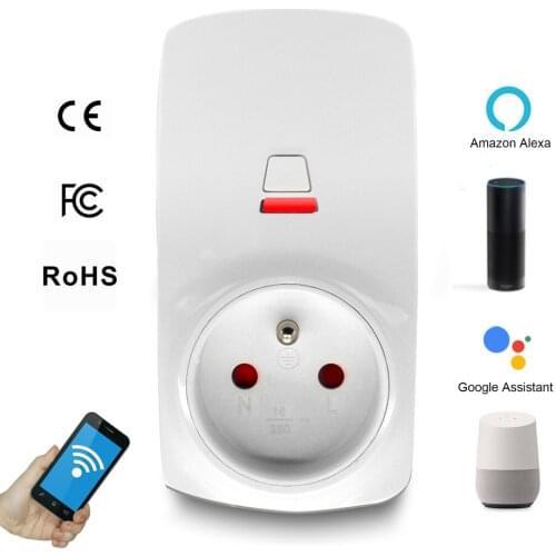 French Standard WIFI Smart Socket EU Plug LED Display 220V 16A Remote Control Time Switch Work For Alexa Google Assistant
