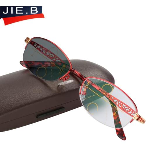 Anti-UV-reflective Progressive Multifocal glasses Transition Sun Photochromic Reading Glasses Women See Near Far diopter Glasses