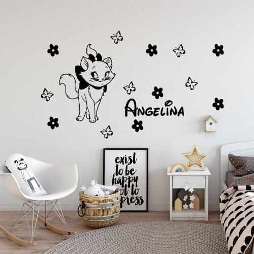 Cute Cat Custom Name Vinyl Wall Stickers Wallpaper For Kids Room Decorative Wall Decal stickers Muraux Wall Decor