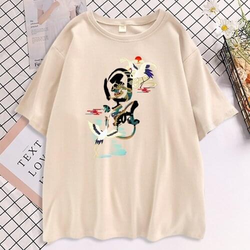 China Street Style Crane Print WomenS Tshirt Harajuku Breathable T-Shirt Fashion Soft Tee Shirtscartoon Casual Womens T Shirts
