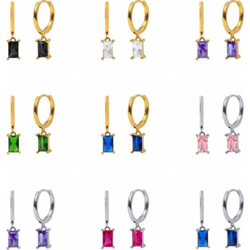 925 Sterling Silver Hoop Earrings for Women White/Black/Green/Purple Color CZ Crystal Prevent Allergy Earrings Fashion Jewelry