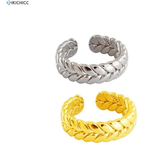 Kikichicc 925 Sterling Silver Geometric Resizable Wheat Ring Thicker Luxury Women Rock Punk Women Party Wedding Jewelry