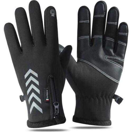 Winter Cycling Warm Mens Gloves Waterproof Night Reflection Velvet Outdoor Windproof Anti-Slip Touch Screen Camping Women Glove