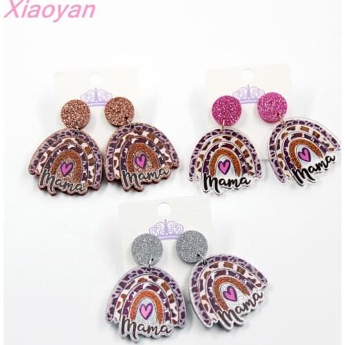 1pair) Acrlylic Black leopard Mama Dangle Earring Mothers Day Heart Earrings Acrylic Earrings