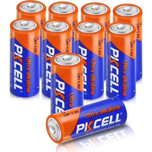 10 PCS PKCELL 1.5V LR1 Alkaline Battery N size AM5 MN9100 910A Primary Dry Batteries for Toys, Speaker, Bluetooth, Players, MP3