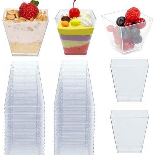100PCS 60ML Transparent Dessert Cups Trapezoid Square Cake Cup Food Grade Portion Cups Jelly Yogurt Mousses Dessert Baking