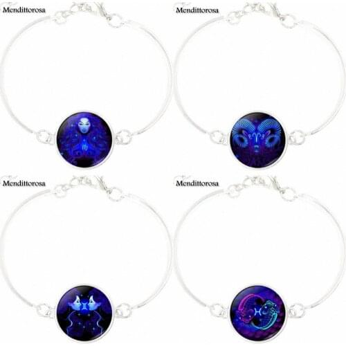 12 Constellation Leo Virgo Glass Cabochon Bracelet Bangle Handmade Girls Galaxy Bracelet Bangle Jewelry For Unisex Gift