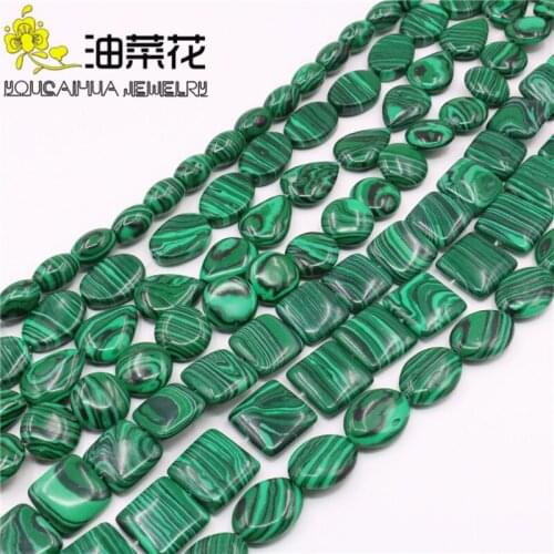 14 Styles Green Malachite Oval Water Droplets Round Loose Beads Jewelry Hand Made Natural Stone for Necklace Bracelet Wholesale