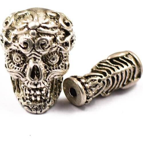 2PCS Tibetan Buddhist Prayer Beads 3-Hole Skull Head Charm Column Beads