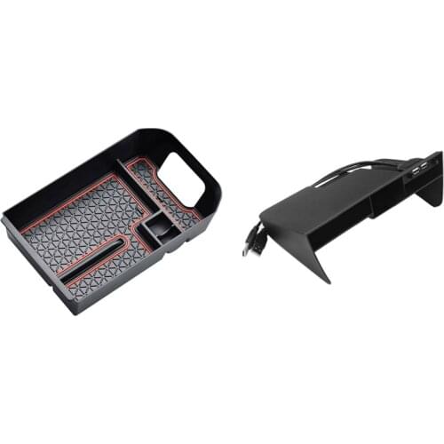 2 Pcs Center Console Storage Box Armrest Box Organizer Black & Red