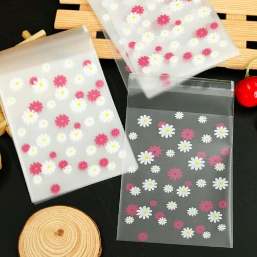 300pcs Translucent Pink/White Chrysanthemum Plastic Packaging Bags Star Printing Cookie&Candy Self-Adhesive Bag Plastic Bags