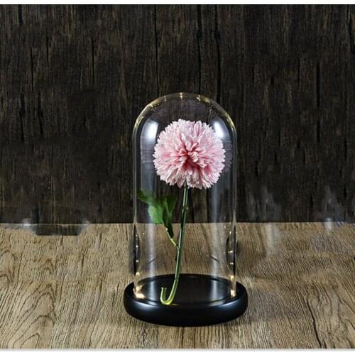 Free Shipping 9*12cm Small Size Luminous Black Base Glass Dome Vase Home Decoration Friend Gift Wedding Live Prop