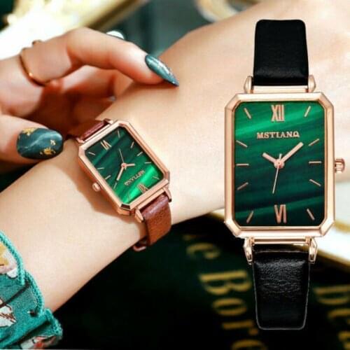 Women Watches Fashion Square Plate Digital Watch Ladies Quartz Watch Green Malachite Dial Simple Rose Gold Mesh Luxury Watches
