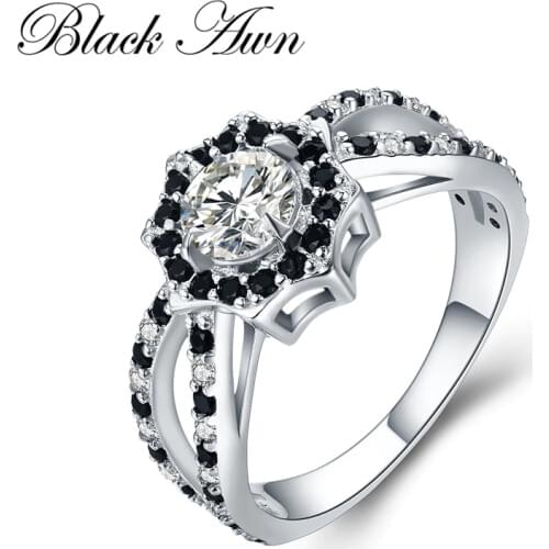 BLACK AWN 2021 New 925 Sterling Silver Fine Jewelry Trendy Engagement Bague Black Spinel Womens Wedding Ring C088