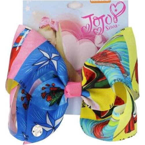 HOT SALE Large 7" hair bow Print Ribbon Bowknot With Alligator Clip Kids Headwear Handmade Girls Hair Accessory 8PCS